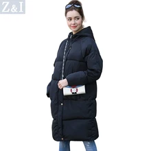 Parkas Women Long design full sleeve warm coat with a hood womens black and gray winter Casual coat jacket z928