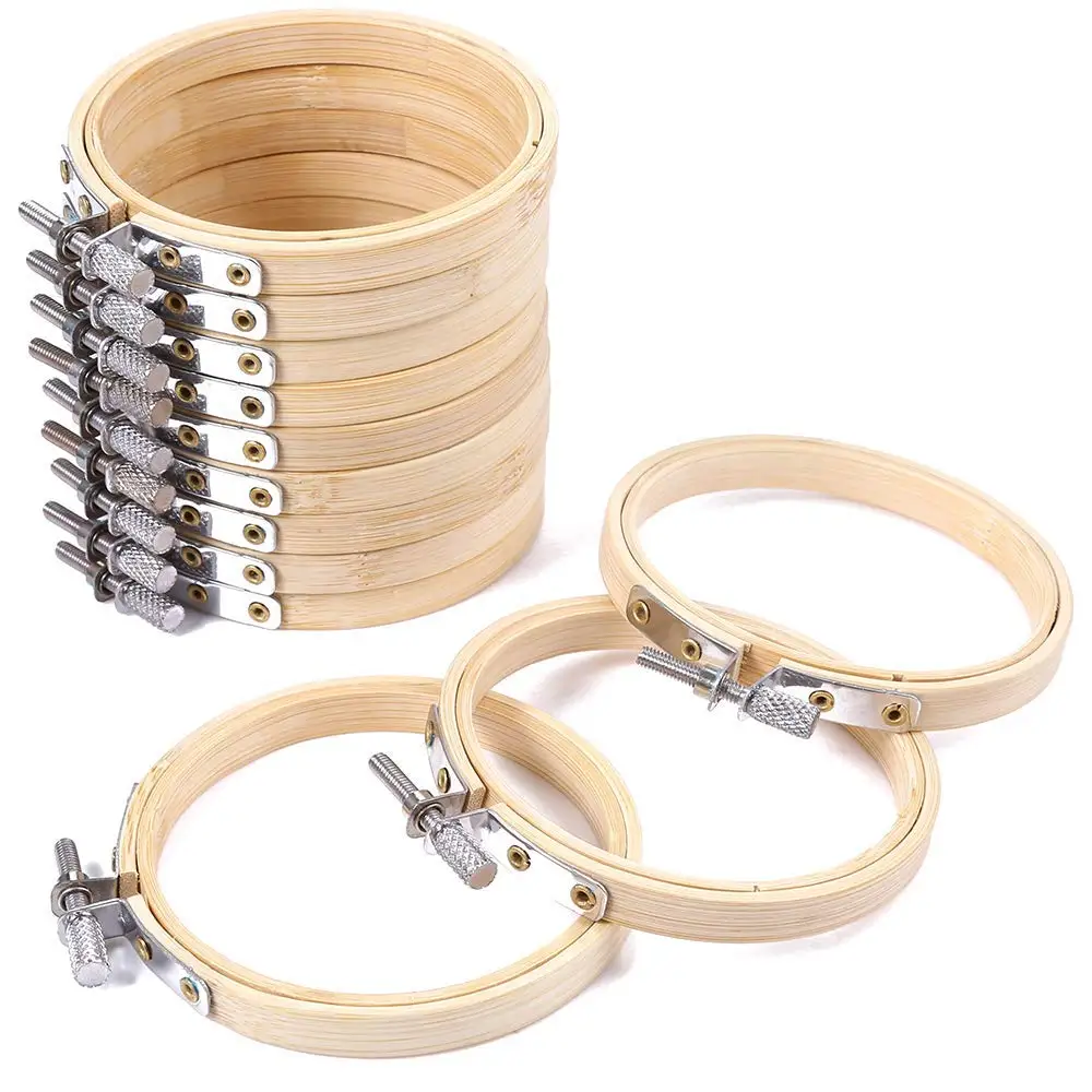 

10pcs 8/10cm Embroidery Hoops Frame Set Bamboo Wooden Embroidery Hoop Rings for DIY Cross Stitch Needle Craft Tool