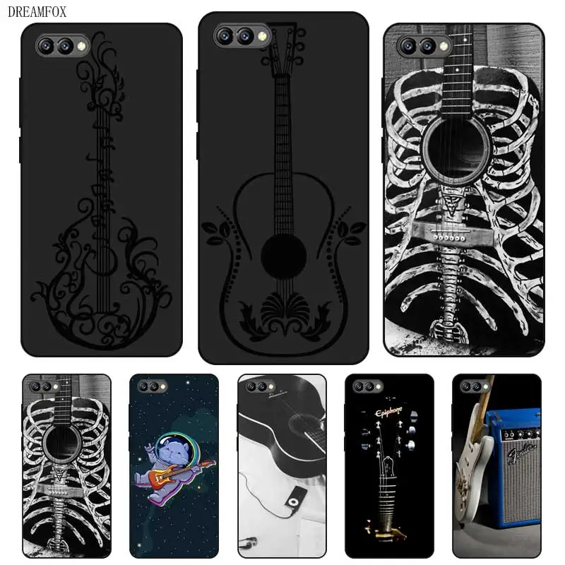P076 Guitar Black Silicone Case Cover For Huawei Honor 6A 6C 6X 7C 7X 8 Lite Pro |