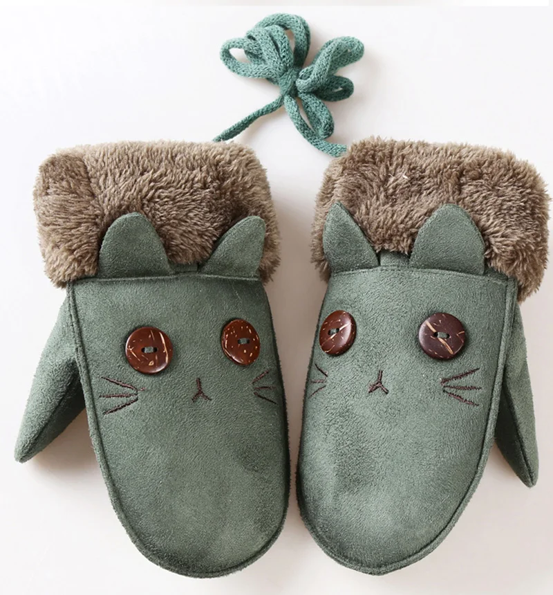 Fashion Lovely Children's Winter Thick Cashmere Warm Cartoon Rabbit Bear Suede Leather Gloves Boy/Girl Faux Sheepskin Glove 100A mens suede gloves