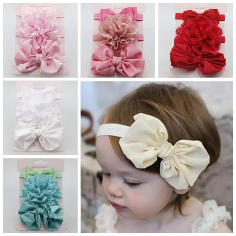 3pcs Newborn Headband Ribbon Elastic Turban Cute Bowknot Infant Accessories