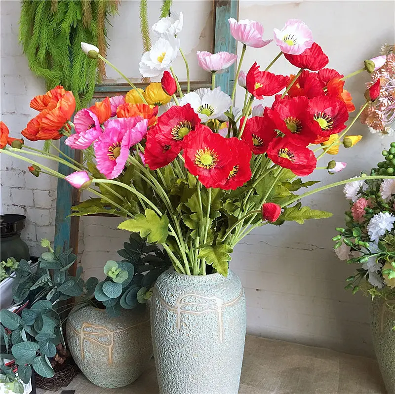 Декор для сада, цветок мака, шелковые искусственные цветы, на стол, вечерние украшения, flores s fleurs artificielles