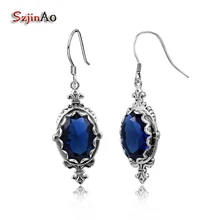 Szjinao Модные Женские однотонные 925 пробы серебряные серьги Сапфир ручной работы винтажные великолепные Винтажные Ювелирные Изделия