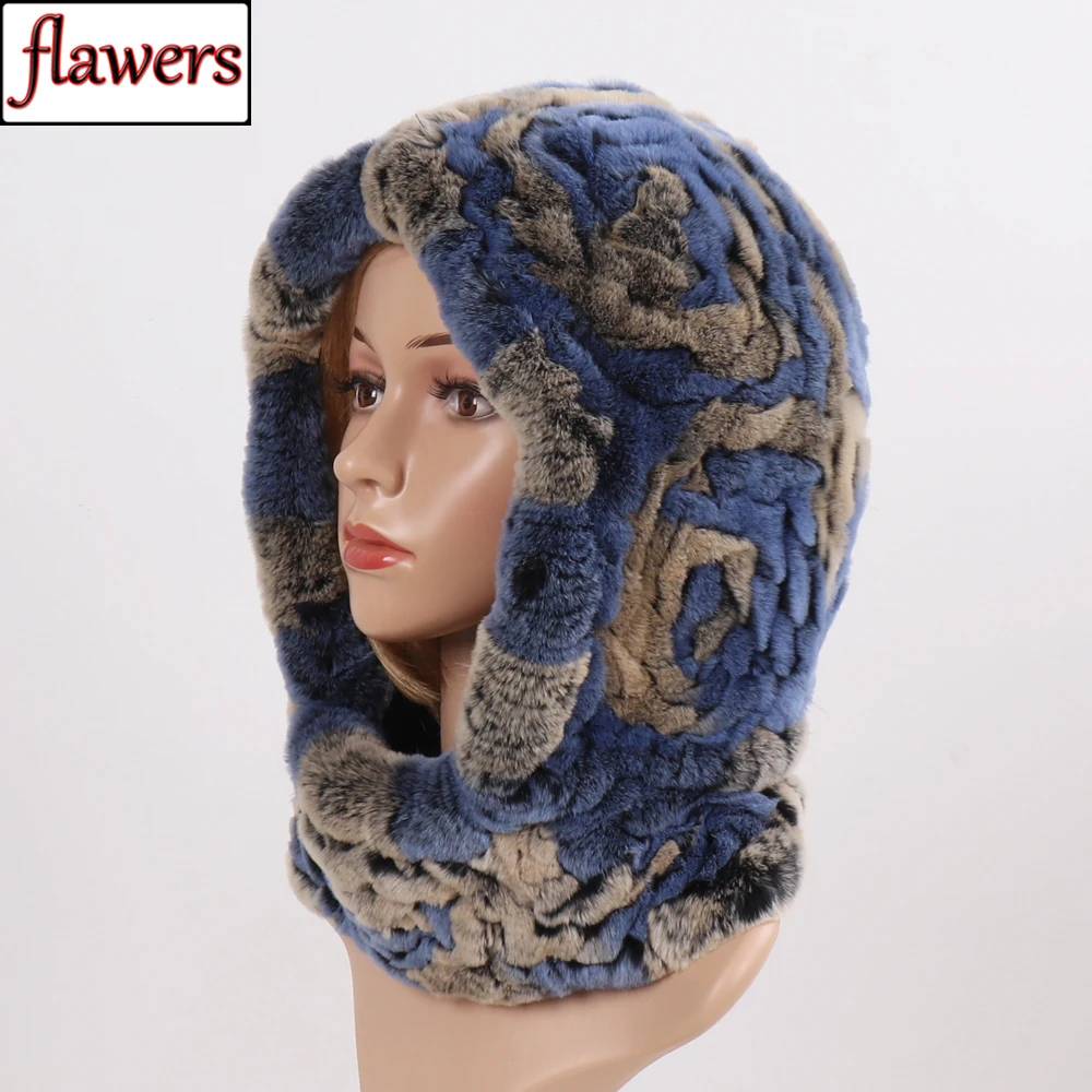 

2019 Winter Women Knitted 100% Genuine Rex Rabbit Fur Hat Scarf Natural Soft Rex Rabbit Fur Cap Lady Warm Quality Real Rur Hats