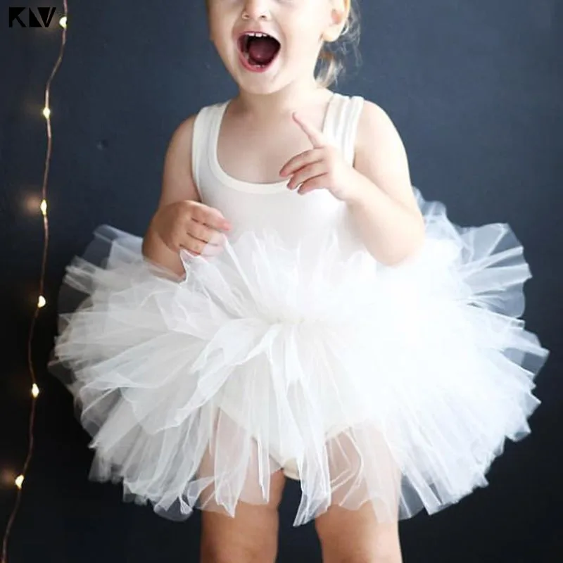 

KLV Toddler Girl Ballet Dance Tutu Tank Multi Layer Ruffles Sleeveless Solid Color Tulle Skirt Bodysuit Party Underskirt