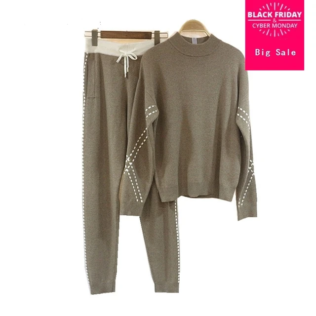 Special Price Winter Woolen + Cashmere Knitted warm Suit high Collar Velvet Sweater + Mink Cashmere Trousers Leisure Two-piece suits wj1360 Special Price Winter Woolen + Cashmere Knitted warm Suit high Collar Velvet Sweater + Mink Cashmere Trousers Leisure Two-piece suits wj1360