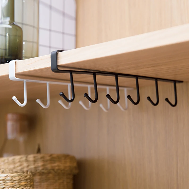 Useful Kitchen Cupboard Storage Rack Cupboard Shelf Hanging Hook Organizer Closet Clothes Glass Mug Shelf Hanger Wardrobe Holder