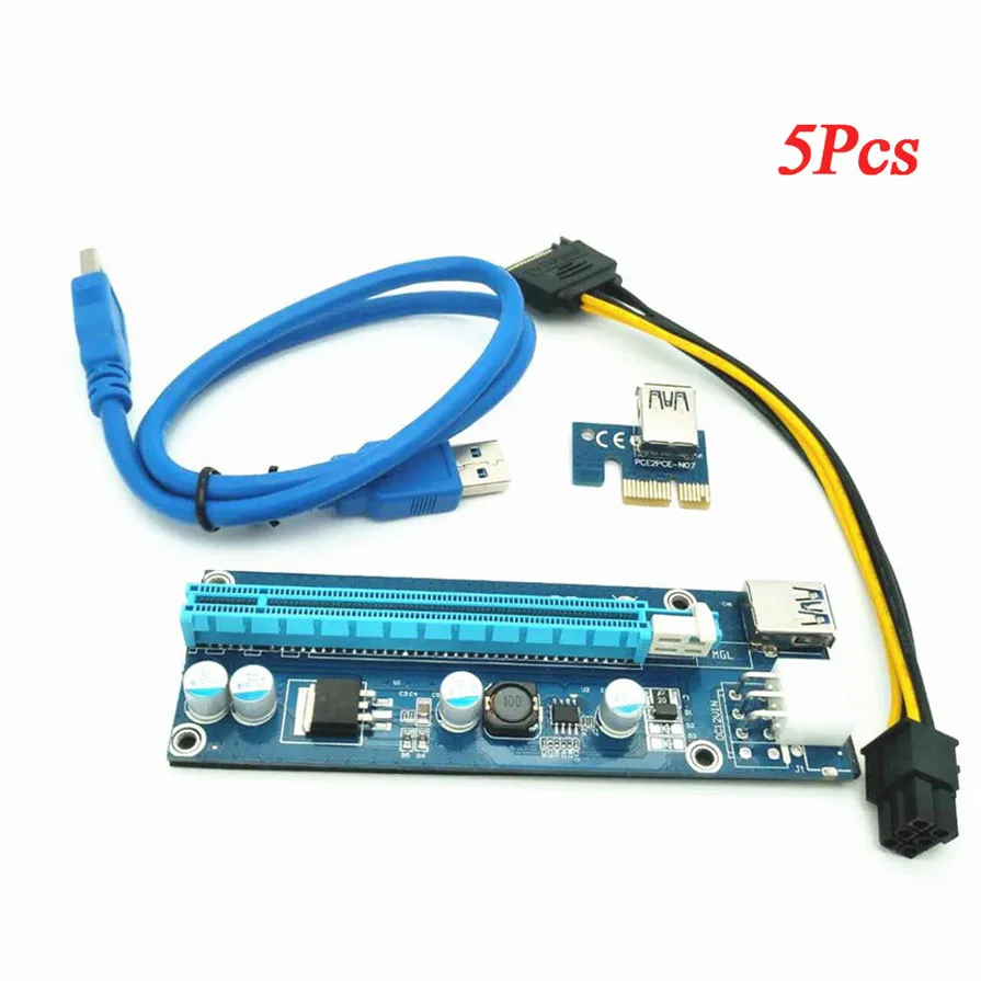 

2017 5PCS PCI-E Express USB 3.0 1x to 16x Extender Riser Card Adapter SATA 15pin Male to 6pin Power Cable for PC Miner Machine