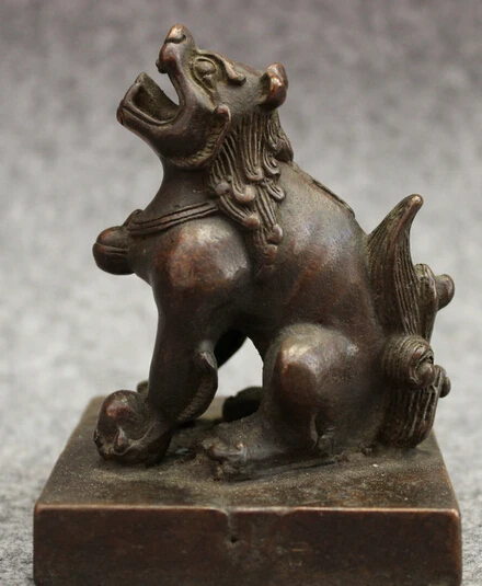 

wholesale factory Chinese Purple Bronze Dynasty Palace Foo Fu Dog Lion PiXiu Statue Seal Stamp