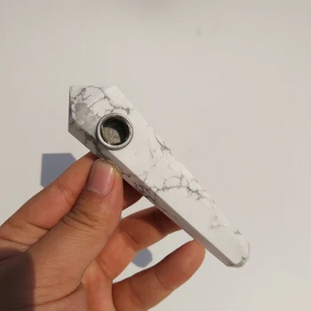 

new product High quality natural white Turquoise wand point healing Carved Crystal smoking pipe free shipping -06