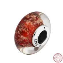 Красные мерцающие муранские стеклянные бусины с краем золотого цвета DIY Fit PANDORA Подвески Серебро 925 для женщин Изготовление ювелирных изделий P5041