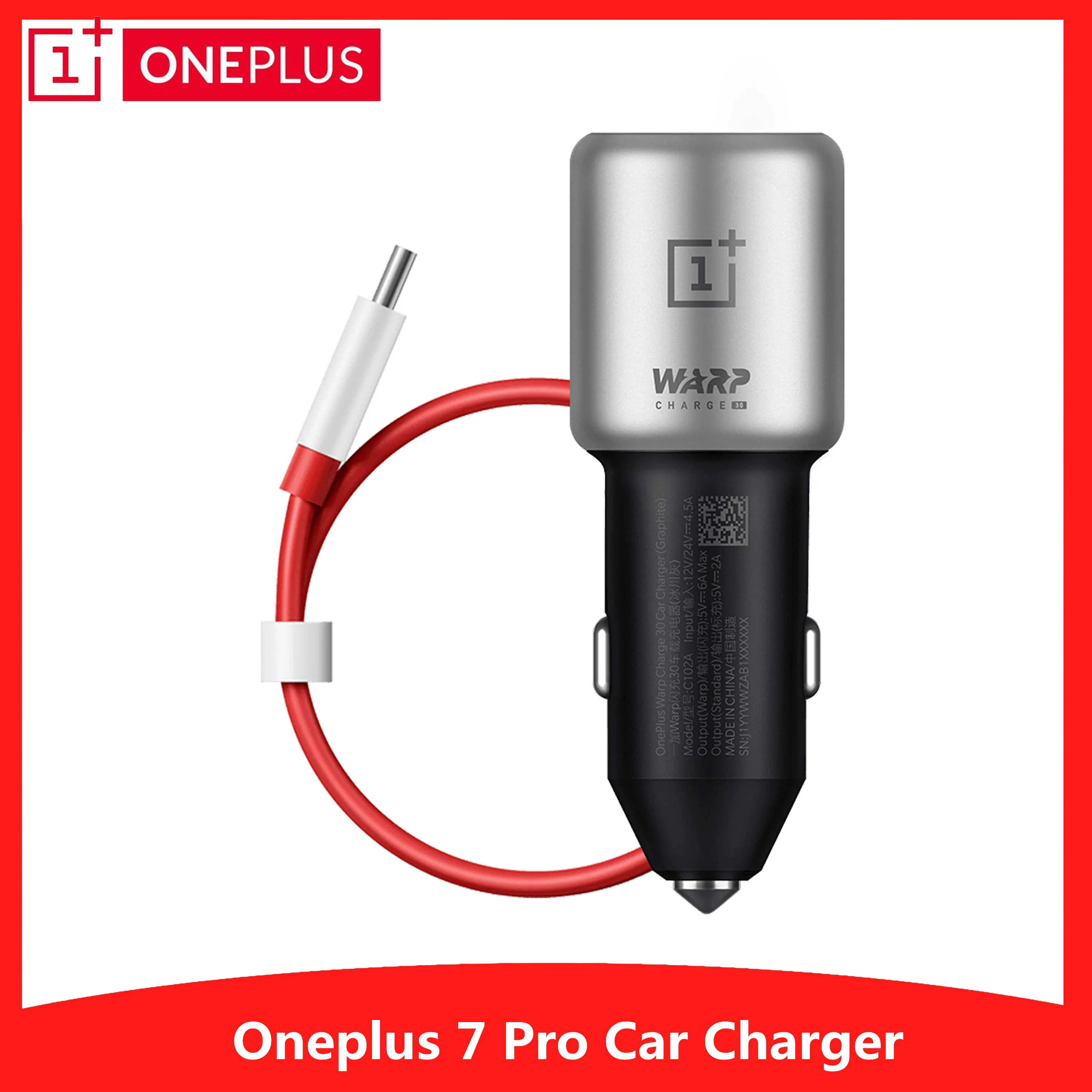 

Oneplus warp 30 Car Charger original oneplus 7 pro 6A 30W Fast Car Charge adapter usb type-c cable for one plus 7 pro phone
