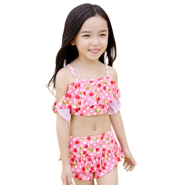 Best Price 2017 Fashion Summer Children's Swimsuit Bikini Set Baby Girls Cherry Print Swimwear Beach Swimming Wear 998