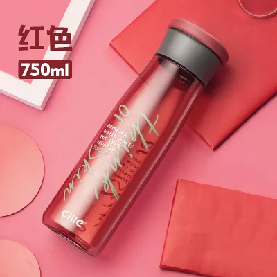 750ml red Пластик бутылка для воды Портативный большой вместимости для чая Бутылка 550 мл 750 мл герметичное уплотнение бутылки для спортивных напитков без добавления бисфенола А школьная посуда для напитков - Цвет: 750ml red