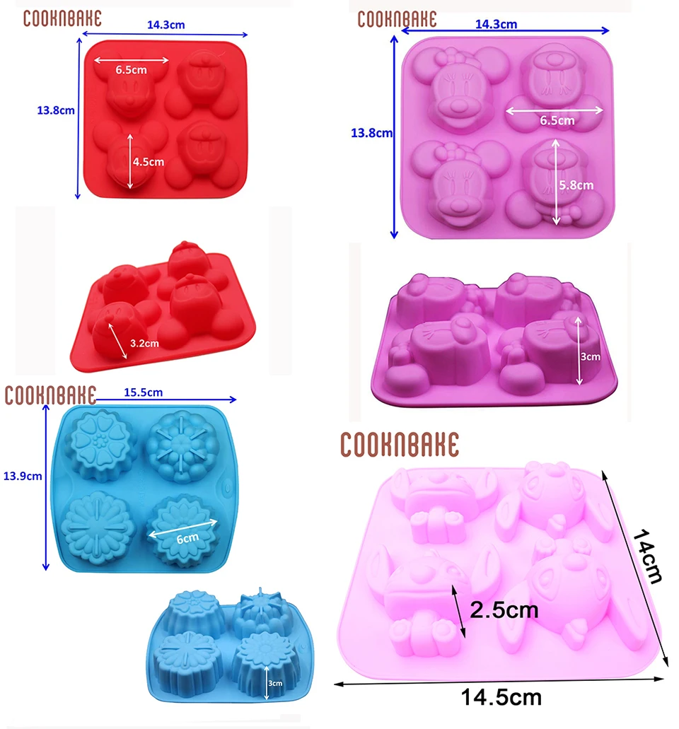 COOKNBAKE DIY силиконовая форма для мыла ручной работы маленькая силиконовая форма для торта 4 отверстия цветок медведь прекрасный Кот и мышь