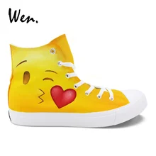 Wen Girls Casual Shoes High Top Hand Painted Shoes Emoji Pattern Design Boys Canvas Sneakers for Male Female Christmas Gifts unique hand painted shoes converse chuck taylor hamburger high top canvas sneakers unique christmas gifts men women