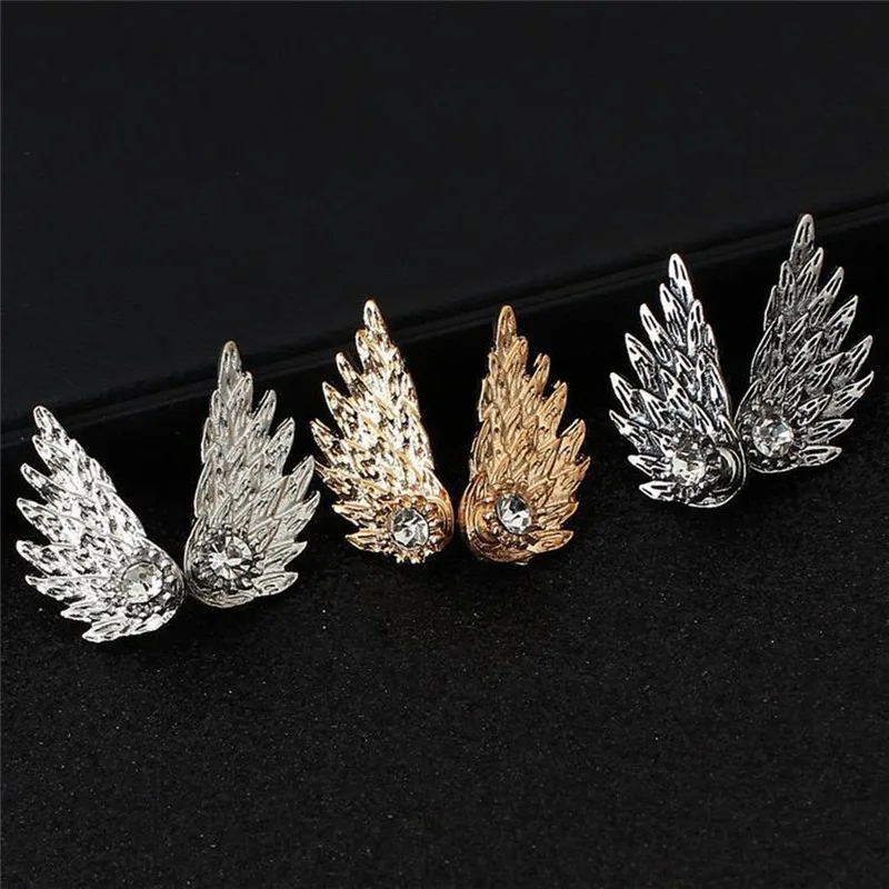 

ROMAD Vintage Gothic Angel Wing Stud Earrings Crystal Antique Color Feather Earrings for Women Men Fashion Jewelry oorbellen R4