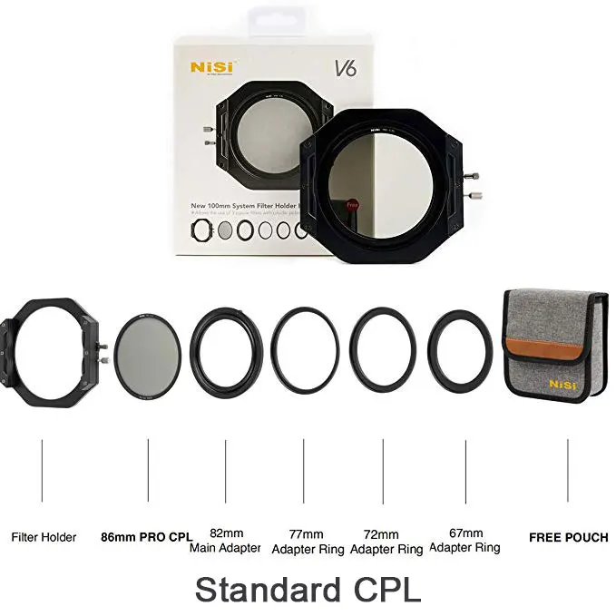 Набор держателей фильтров Nisi V6, система 100 мм с круговым поляризационным фильтром CPL 67 72 77 82 мм, переходное кольцо для квадратных фильтров - Цвет: Standard CPL
