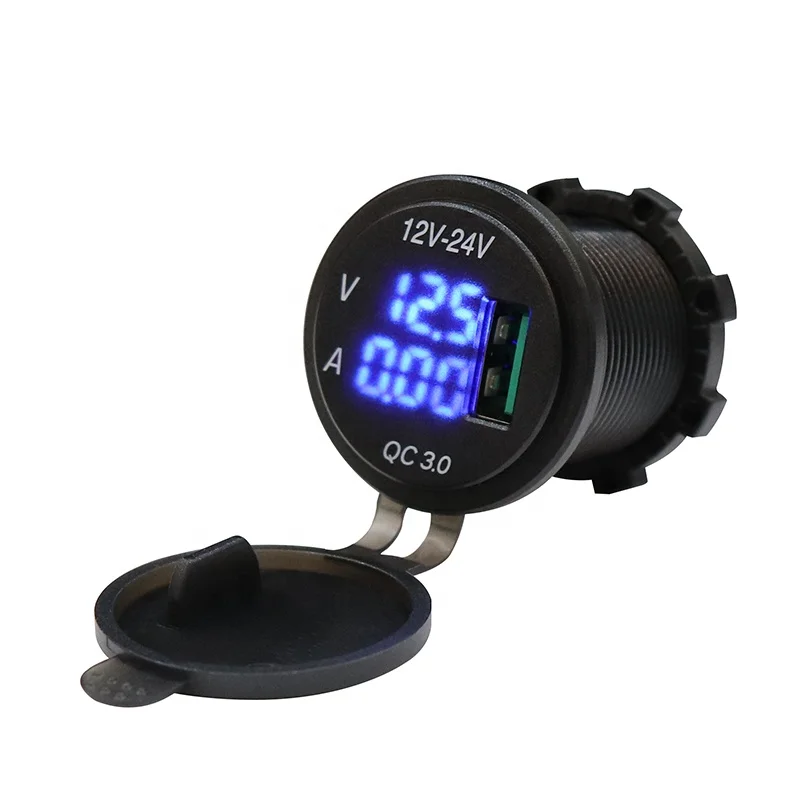 

New LED voltage & amps display unique QC 3.0 USB car charger socket with switch
