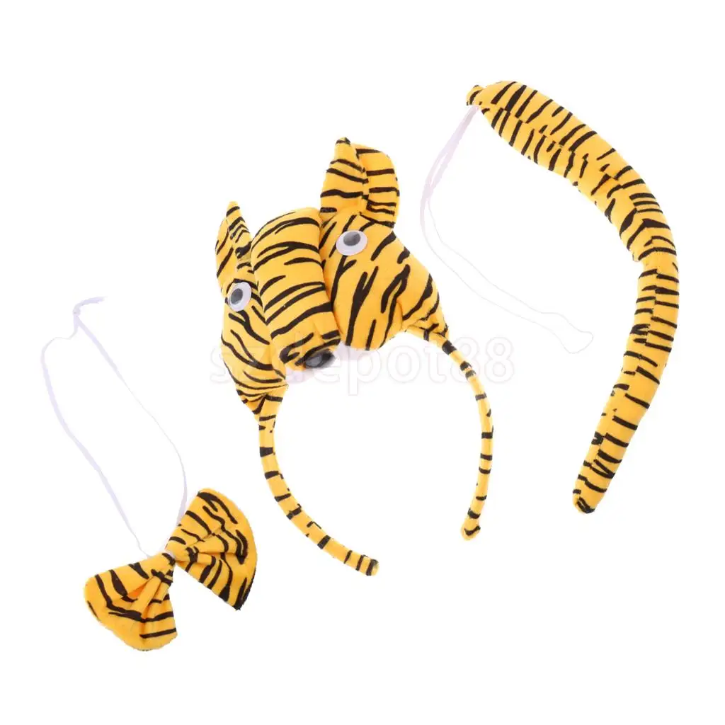 Set of 3pcs Birthday Girls Boys Kids Cartoon Bear Bee Monkey Costume Set Headband Bowtie Tail Fancy Dress Party Accessories