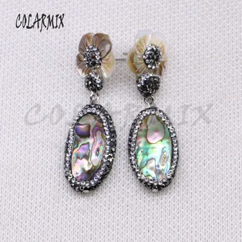 

Natural Abalone earrings pave rhinestone flower shell earrings fashion jewelry earrings wholesale Jewelry gift for lady 4461