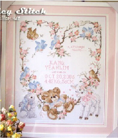  Newborn Announcement Birth Record Counted Cross Stitch Kit Embroidery Cartoon Bear Flowers DIY gift