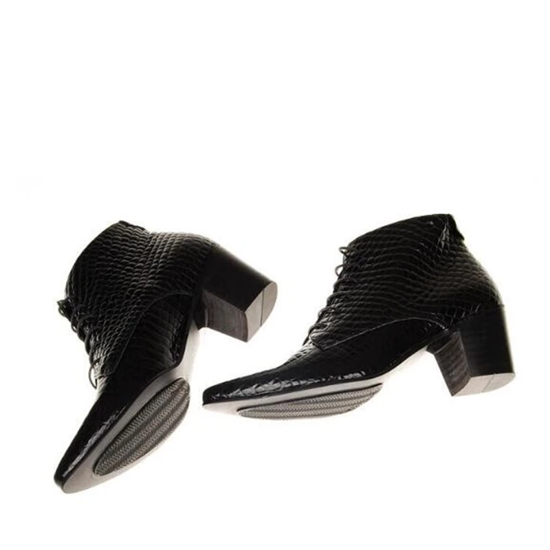 British style Men Motorcycle boots Lace-Up Pointed Toe Ankle boots Med-heel shoes Genuine leather Male Fashion boots 02C