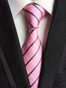 

New Designer Tie 8cm Gentlemen Formal Necktie Pink with Diamond Plaids