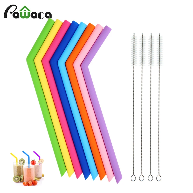 

9/12 PCS Reusable Drinking Straws Silicone Bent Straws Straight Straw with Cleaning Brush for Home Party Cup Barware Accessories