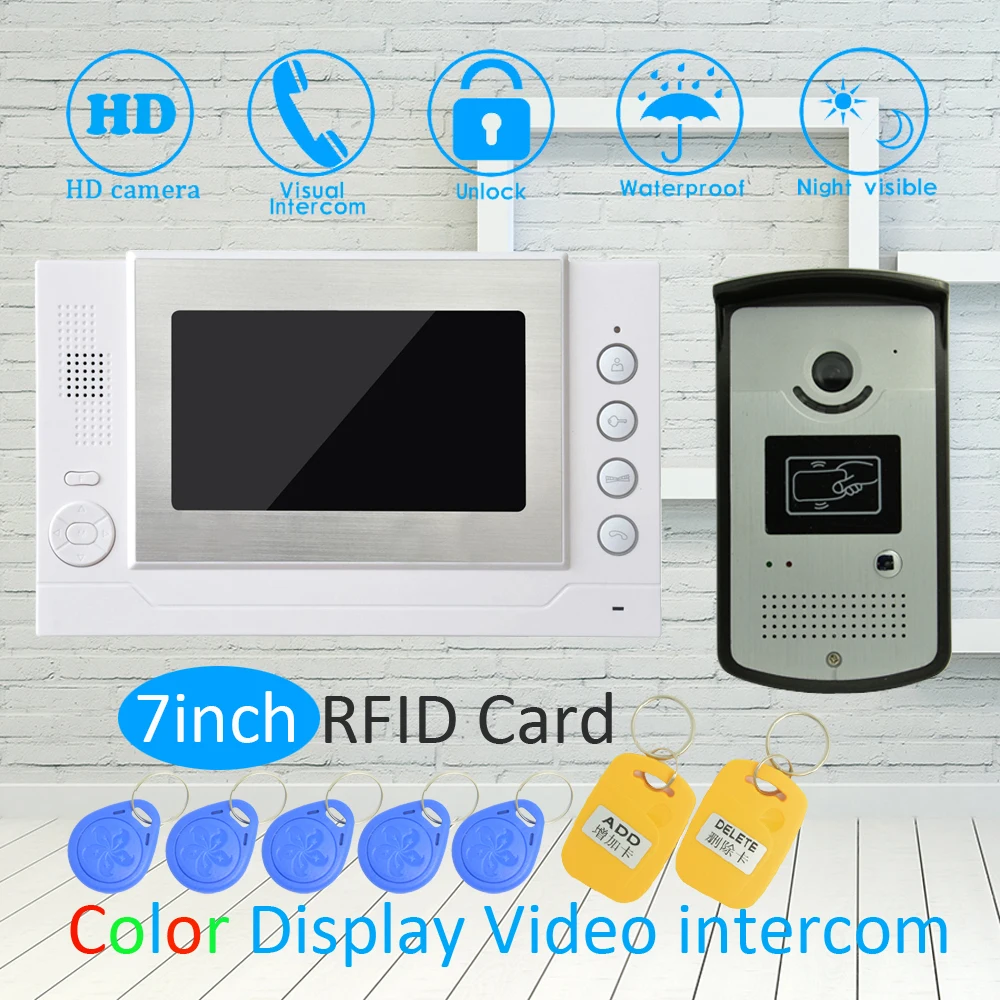 (1 SET) 7 Inch Screen LCD Monitor RFID Unlock Function HD Night Vision IR Camera Video Door Phone System Doorbell Intercom (1 SET) 7 Inch Screen LCD Monitor RFID Unlock Function HD Night Vision IR Camera Video Door Phone System Doorbell Intercom
