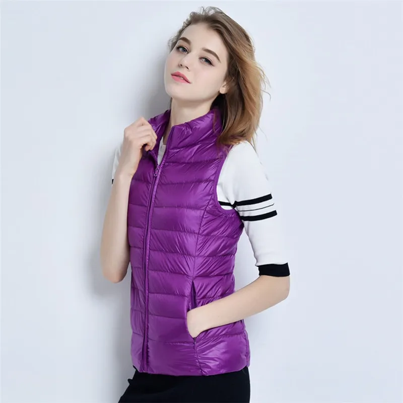 

100% White Duck Down Vest with Portable Bags Down Jacket Women 2016 Winter Vest Plus size 12 Colors J0024