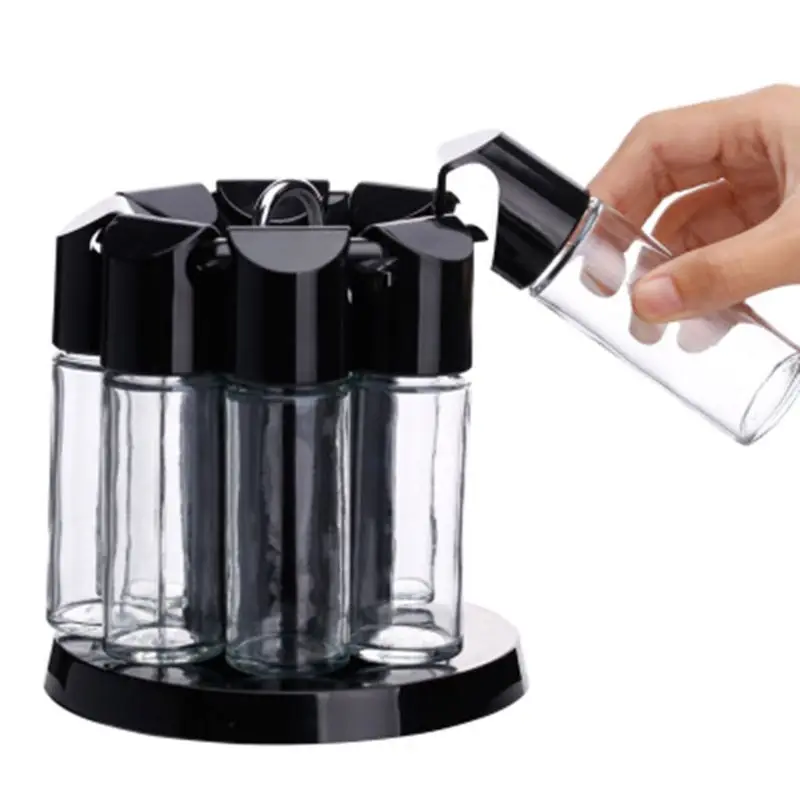 

8Pcs Cruet Salt Pepper Seasoning Condiment Box Spice Shaker Bottle With Holder Rack Kitchen Gadgets Portable BBQ Accessory