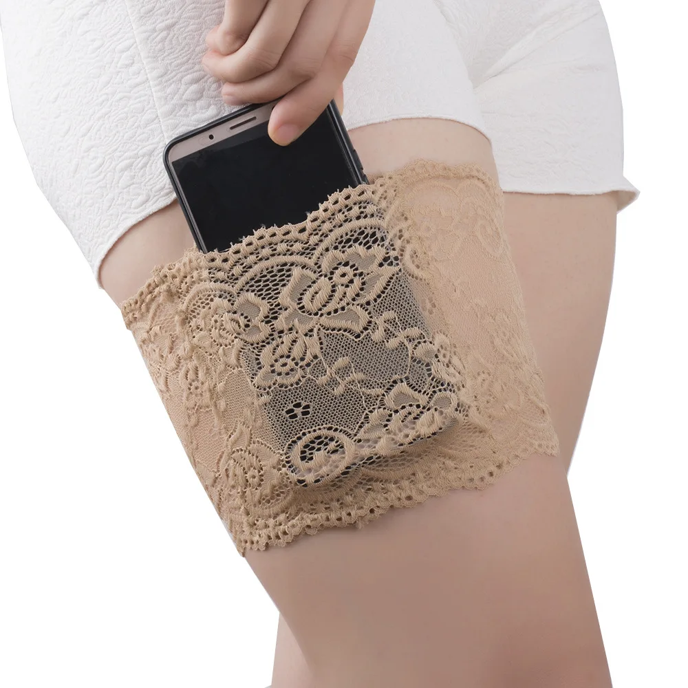 

1pc Thigh Bands Black Summer Sexy Lace Flower Women Anti-skid Sock Thigh Garters Leg Warmers Leg Warmer Cuffs Phone Pocket Card