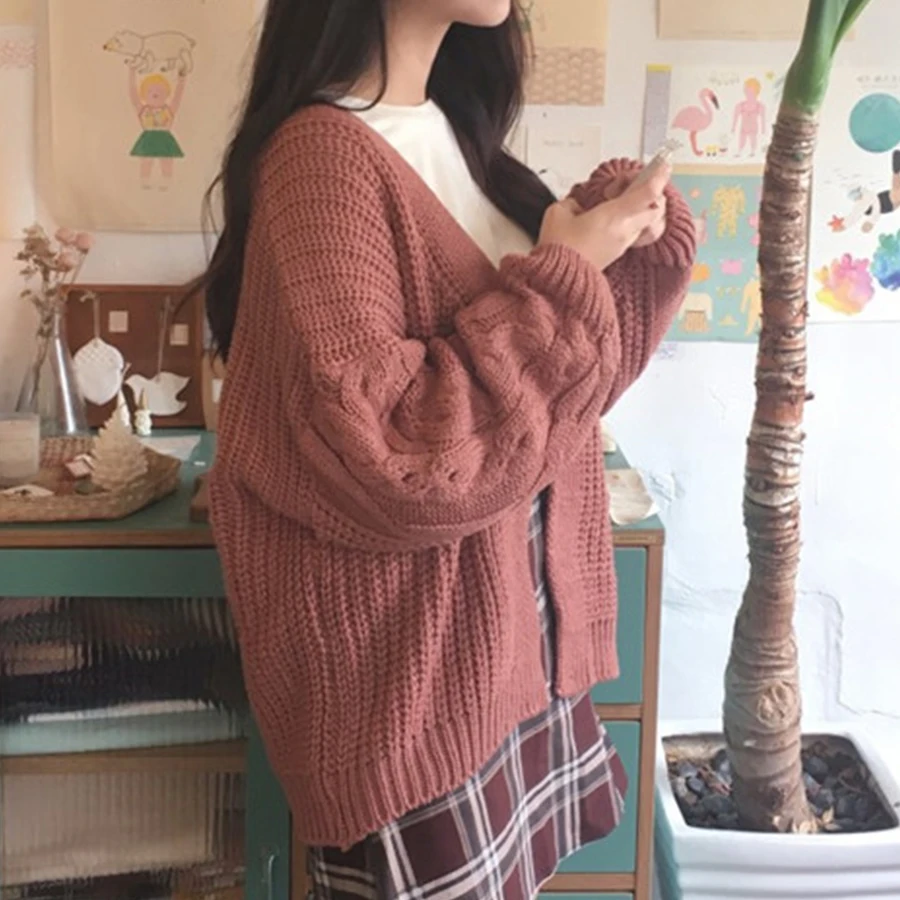 DICLOUD New Autumn Knit Sweater Women 2018 Fashion Harajuku Loose Warm Cardigan Women College Casual Long Sleeve Winter Coat