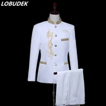 Китайский Стиль Мода Вышивка Для мужчин костюмы для взрослых певица хор костюм для выпускного вечерние хост Свадебные мастер сцена костюм