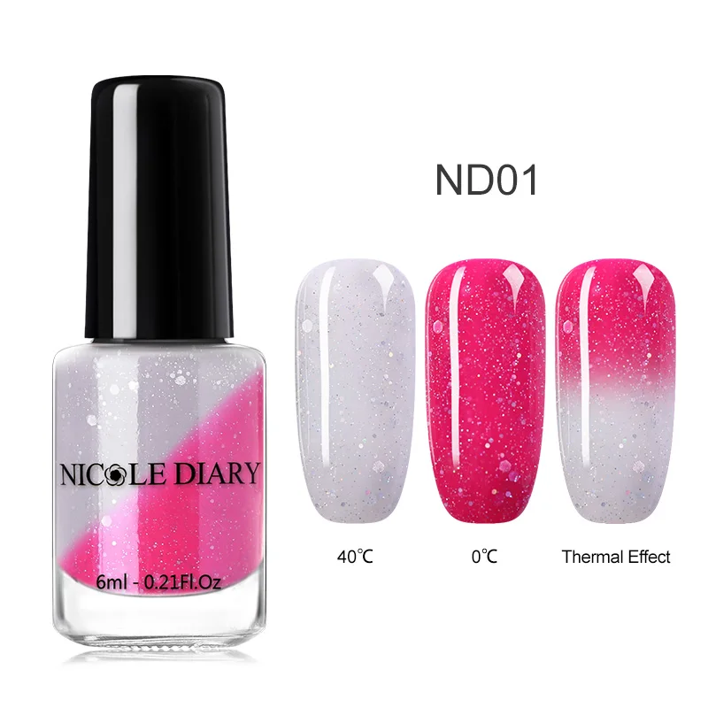 NICOLE DIARY 6ml Peel Off Thermal Nail Polish Glitter Chameleon Color Changing Water-based Manicure Nail Art Varnish - Цвет: S4-ND01
