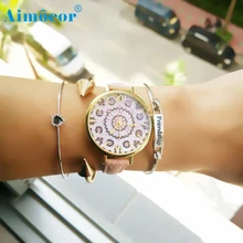 Hot Sales 2017 Fashion Women Floral Pattern Leather Band Analog Quartz Wrist Watch Caserelogio masculino relogio feminino Gift