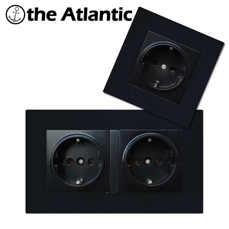 

Atlantic Black Plastic Panel EU Wall Socket Plug Electrical Outlets For Smart Home Double 16A 250V EU/DE Standard Power Socket