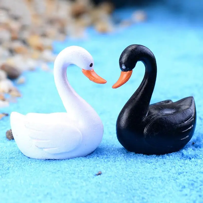 

White Black Swan Garden Doll House Ornament Miniature Figurine Plant Pot Fairy Garden Decor