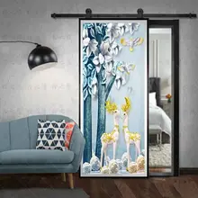 DIY олень птицы Дверь Декор Фреска для гардероба гостиной 3D Виниловые обновления двери наклейки 90/77x200 см самоклеющиеся обои