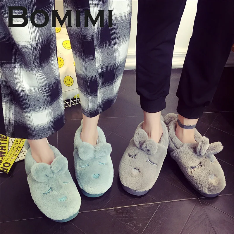 

BOMIMI Women Slippers Cute Cartoon Rabbit Slippers Super Quality Woman Indoor Shoes Fur Warm Soft Slip On Female
