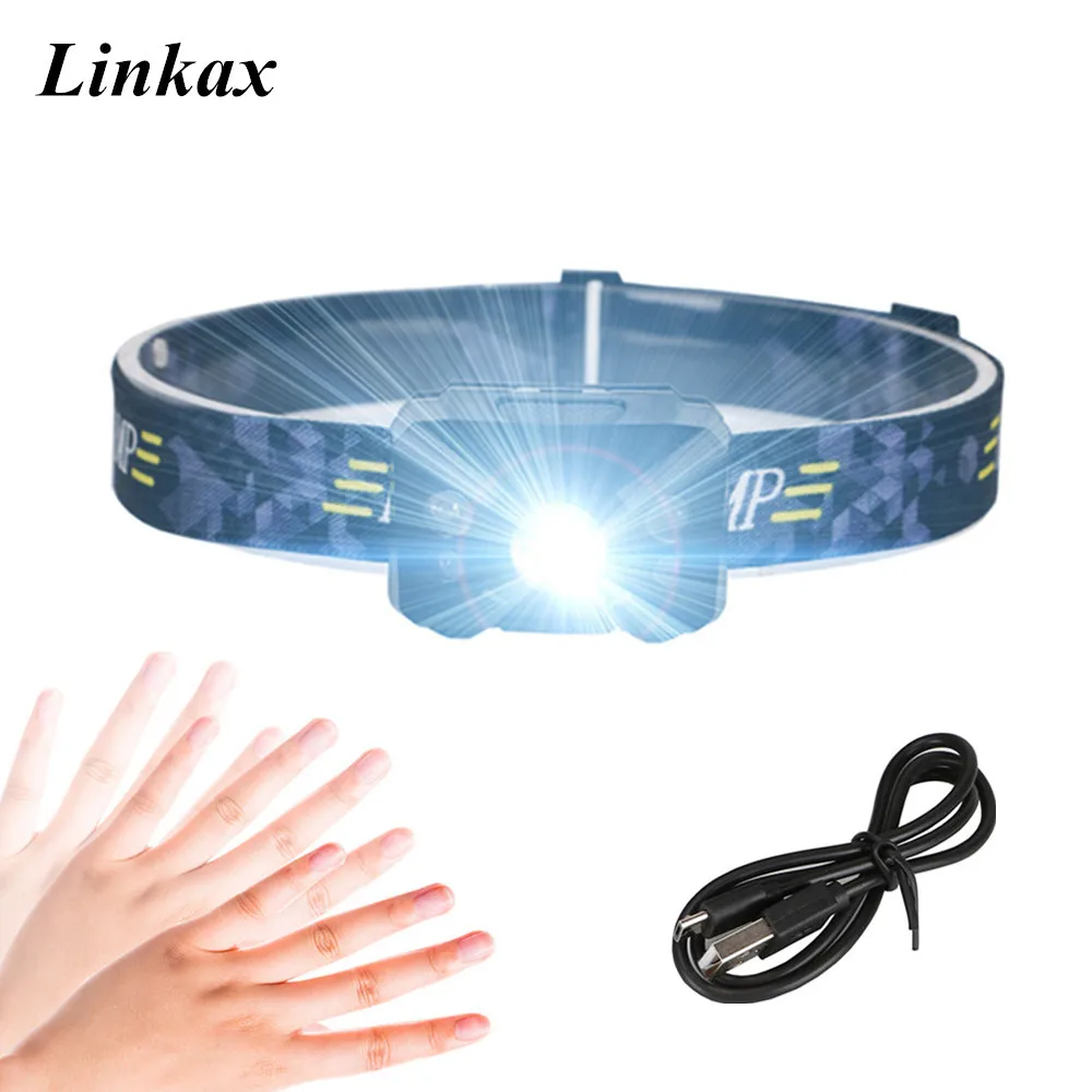 

Mini Rechargeable LED HeadLamp Body Motion Sensor Induction Headlight Lamp Outdoor Camping Flashlight With USB Built in Battery