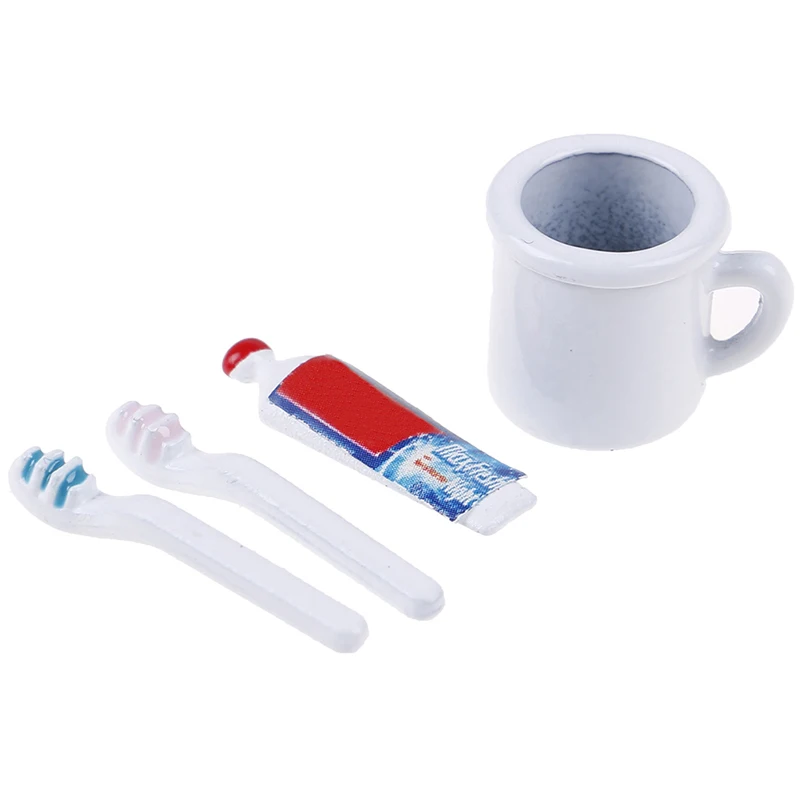 4Pcs/Set Dollhouse Miniature Toy Cup Toothpaste Toothbrush Set Miniature Bathroom Accessories 7