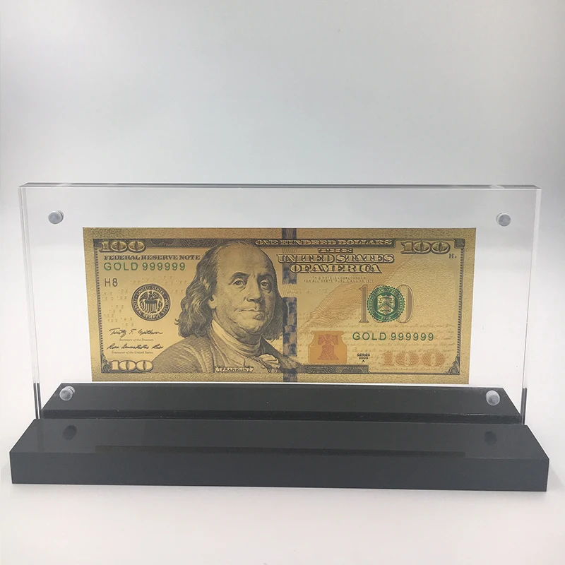 

999 pure gold banknote in 100 US Dollar Money Design with nice arylic frame for business partner valuable gifts and collection
