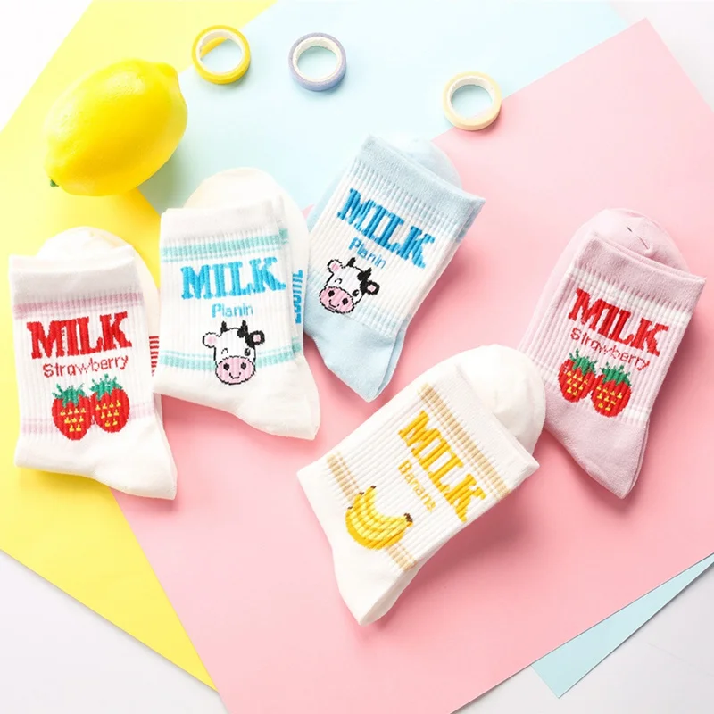 

Cute Girls Strawberry Banana Milk Cow Ankle Socks Japanese Kawaii Lolita Sweet Fruits Patterned Short Socks Harajuku Funny Sock