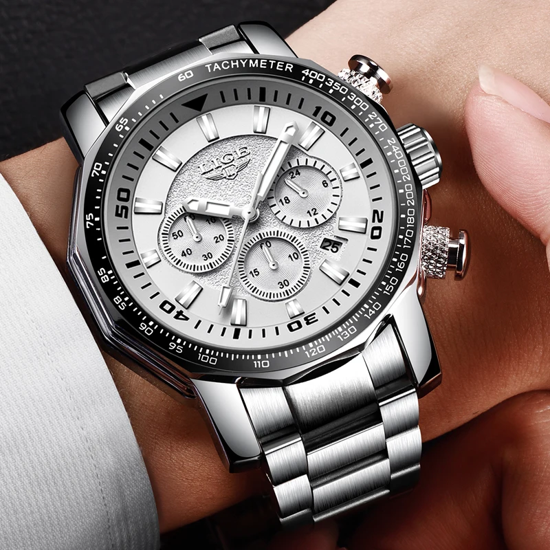 

LIGE Men Watch Top Brand Luxury Business Watch Men Military Sport Watches Stainless Steel Large Dial Chronograph Relojes Hombre