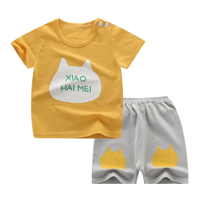 

2Pcs/set Cat Printed Short-sleeved T-shirt+Shorts Outfits Summer 100% Cotton Newborn Baby Boys Girls Clothes Suit Girls Clothes