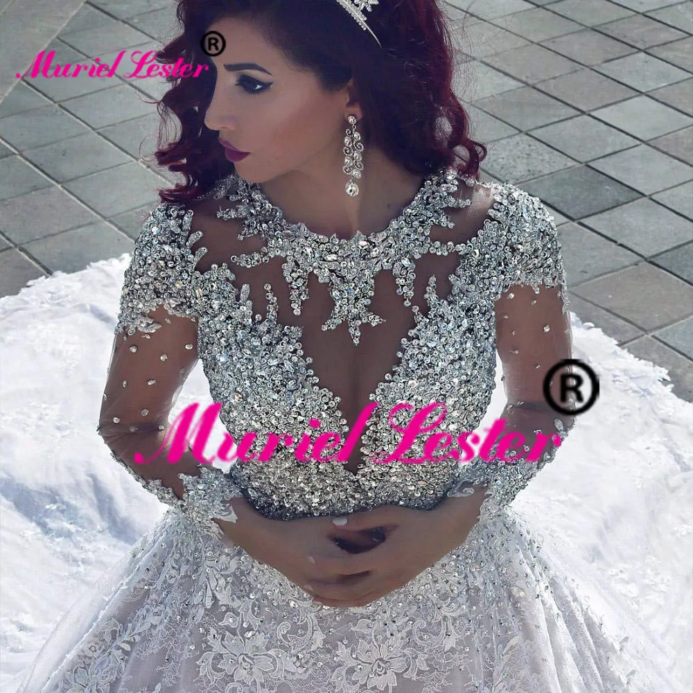 

Vestido De Noiva Dubai Arabic Wedding Dress Long Sleeves 2018 Ball Gown Beading Luxurious Wedding Gown Bridal Dresses Brautkleid