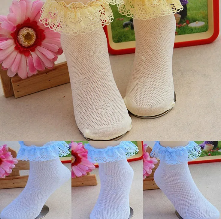 Детские кружевные носки летние тонкие хлопковые сетчатые кружевные танцевальные носки для девочек белые дышащие носки принцессы