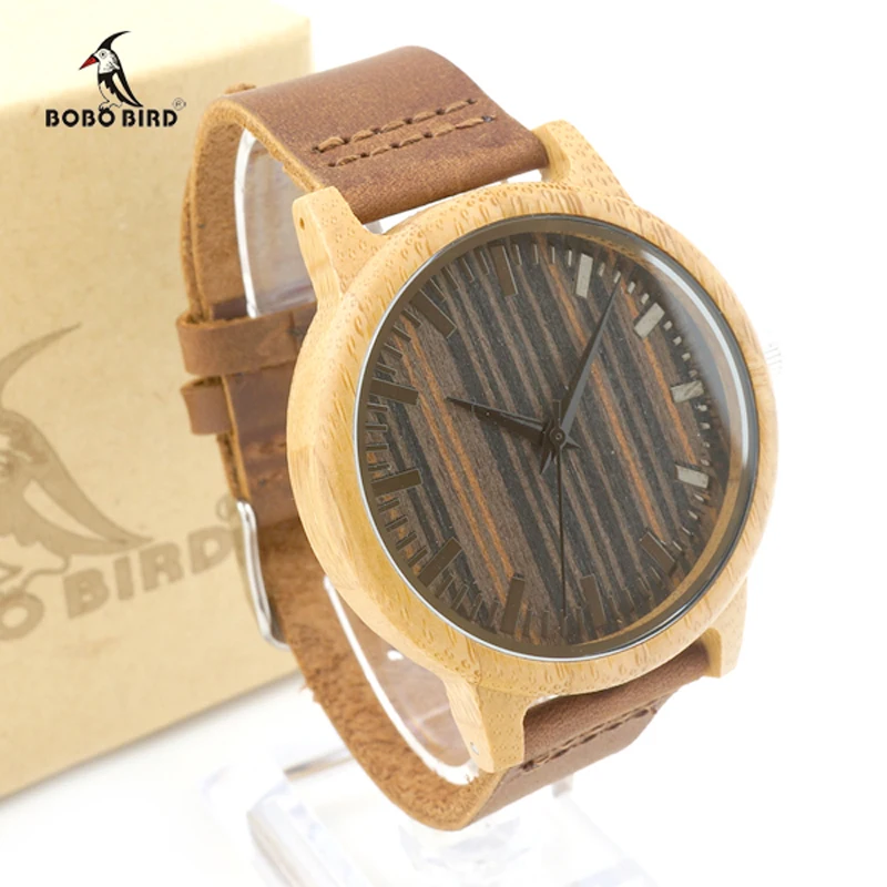 2017 Top Brand Men Watch BOBO BIRD Luxury Quartz Bamboo Watch Casual Leather Strap Clock Wristwatch Relogio Masculino C-H08